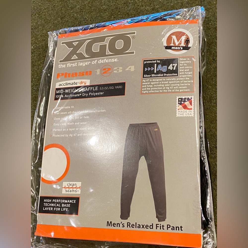NEW Black-XGO Phase 2 Mid-Weight Waffle Thermal Pants, Men’s Medium 32-34” Waist